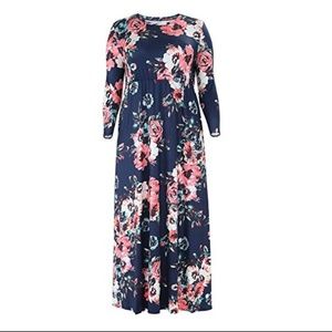 Plus Navy Floral Maxi 3/4 Sleeve Sz. 4X, NWOT